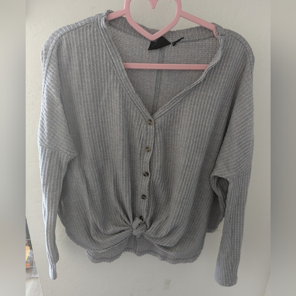 Out From Under by Urban Outfitters Waffle Knit Button Front Tie Top - XS